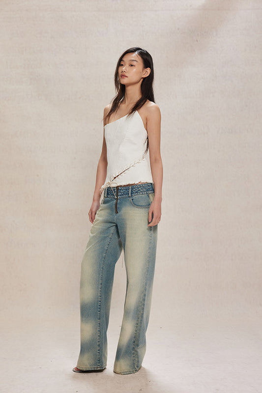 Dotyears24ss White brush color heavy wash irregular bandeau top