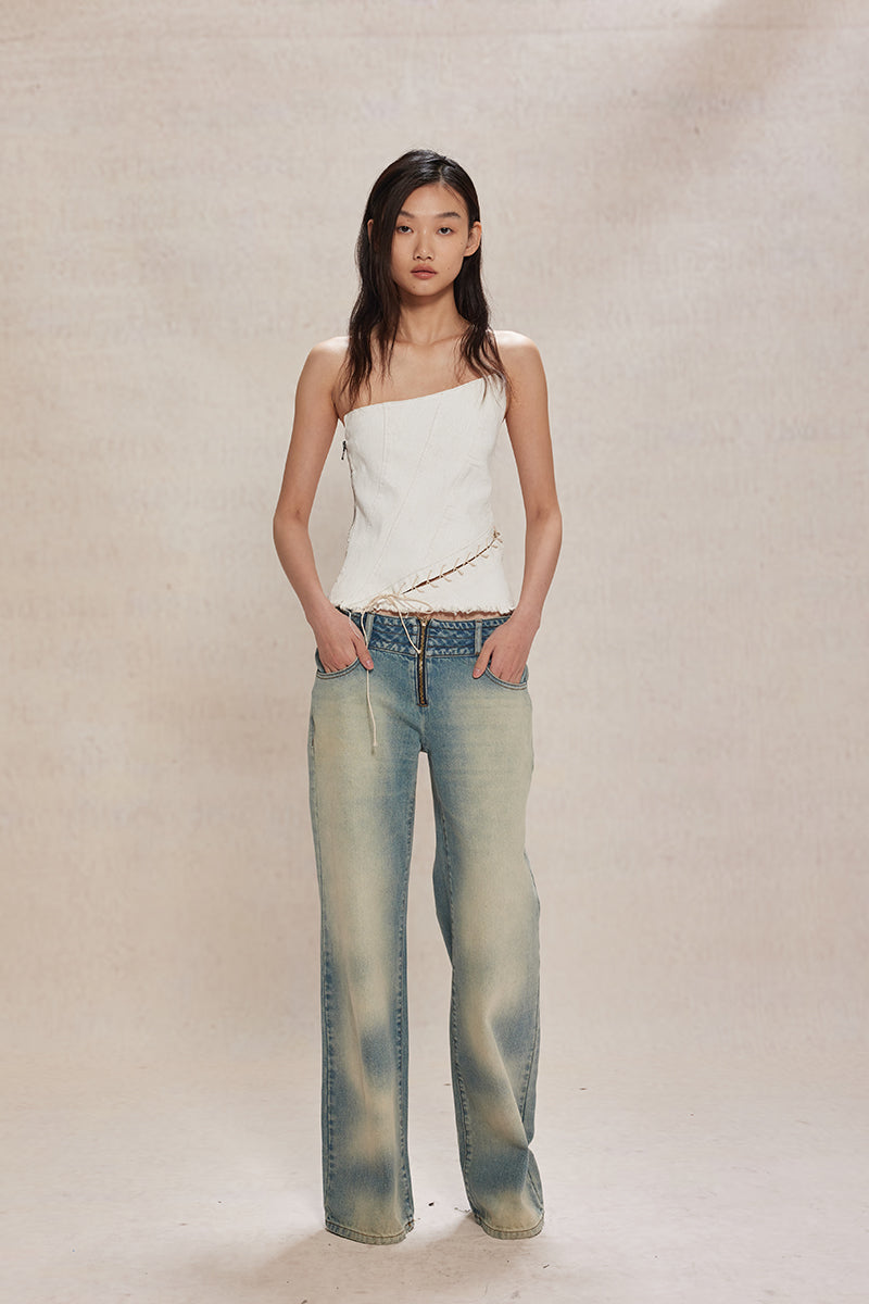 Dotyears24ss White brush color heavy wash irregular bandeau top