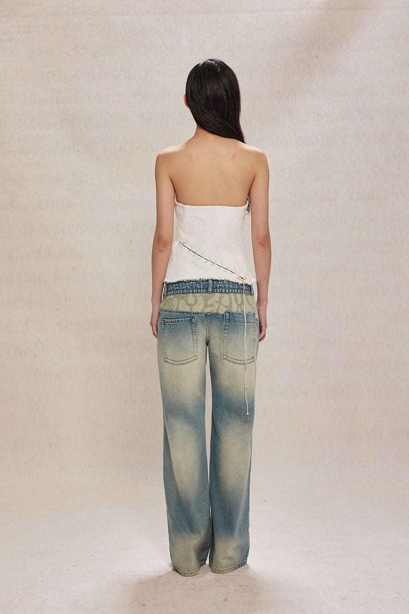 Dotyears24ss White brush color heavy wash irregular bandeau top