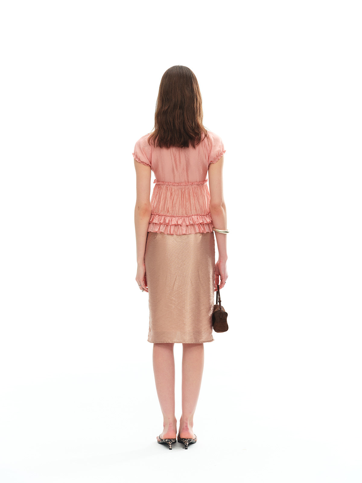 Dotyears V-Neck Viscose A-Line Grapefruit Rhinestone Blouse