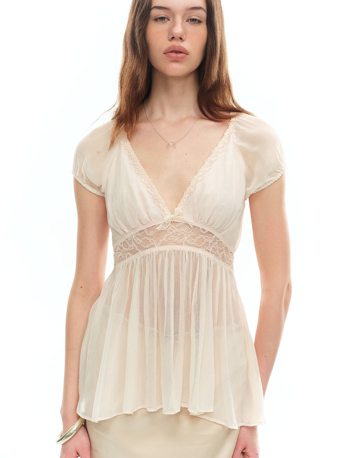 Dotyears Light Pink Spliced Lace Viscose Top