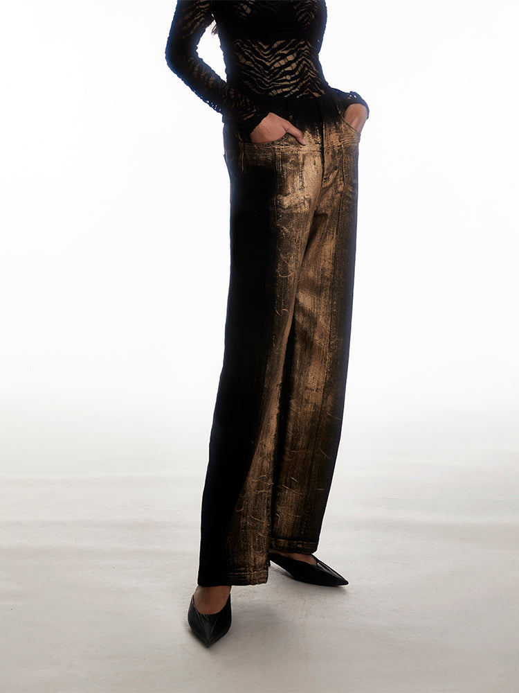 Dotyears 22AW brushed gold jeans