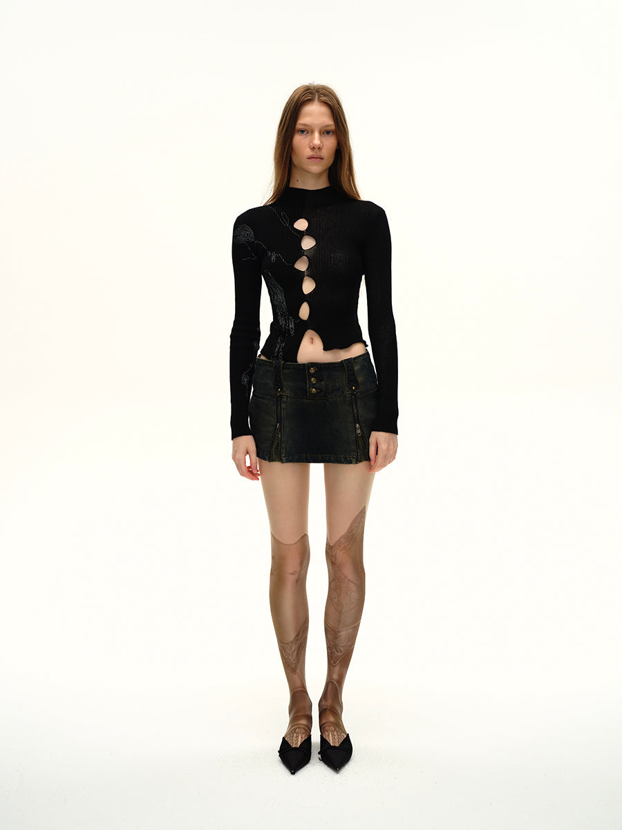 Dotyears Hoop print cut-out two-color front and back sweater