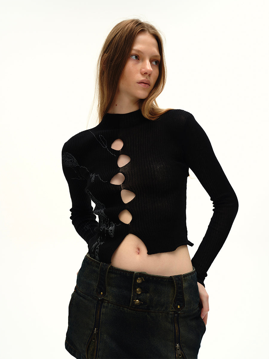 Dotyears Hoop print cut-out two-color front and back sweater