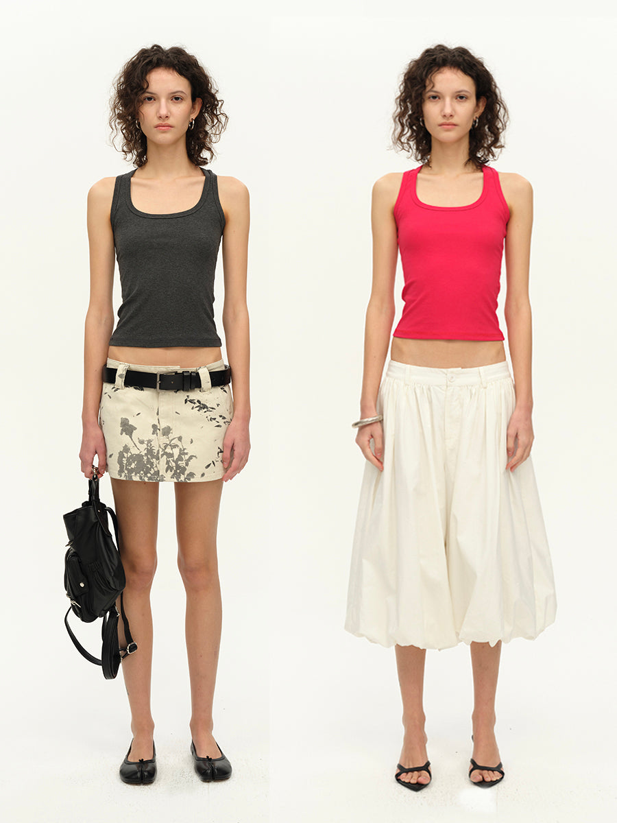 Hughum Square collar racerback rose red grey knitted vest