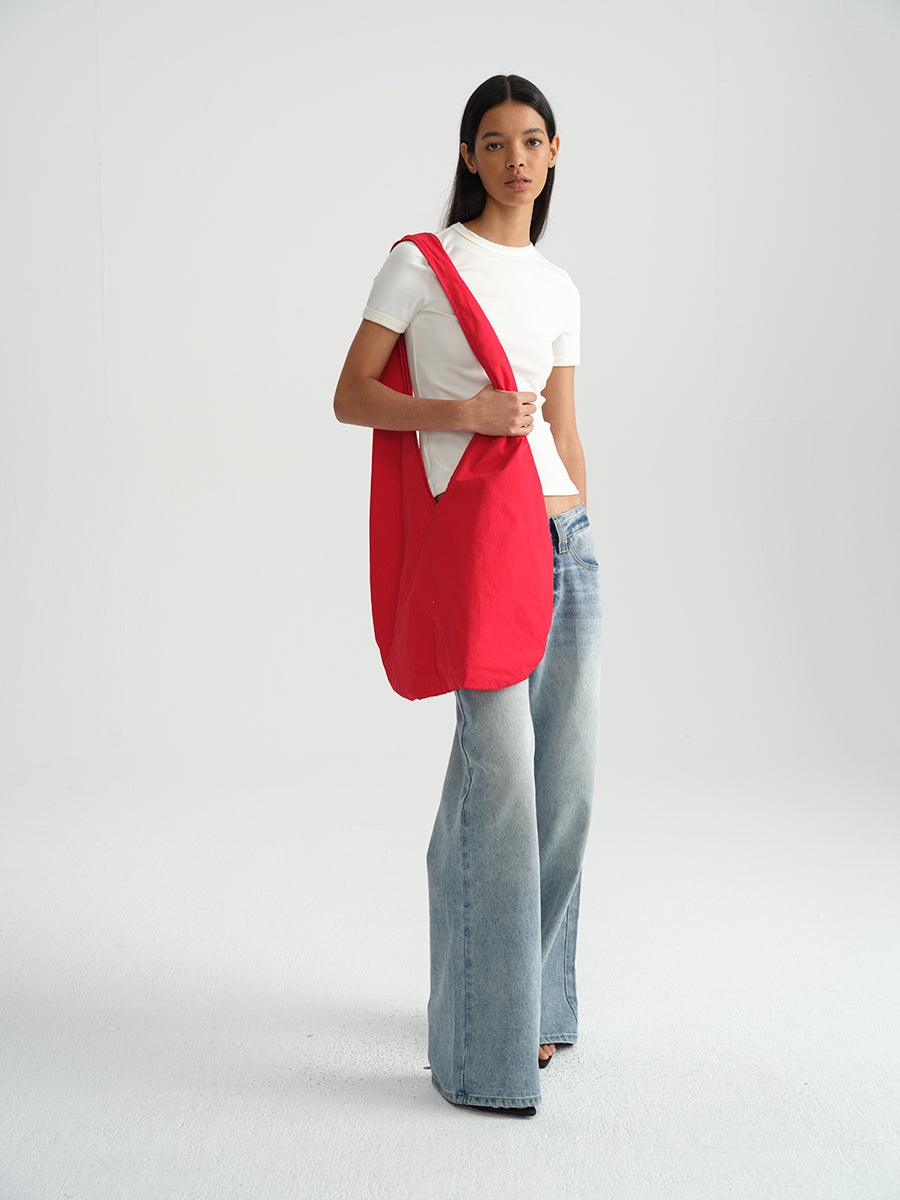 Hughum Shoulder-cinched, round-neck, slim-fit, cotton-like short-sleeved T-shirt