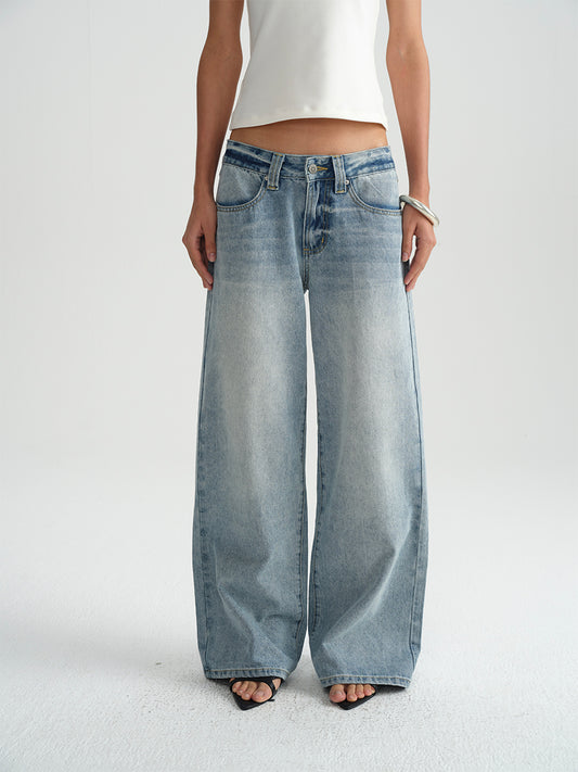 Hughum Washed white light blue straight-leg low-rise jeans