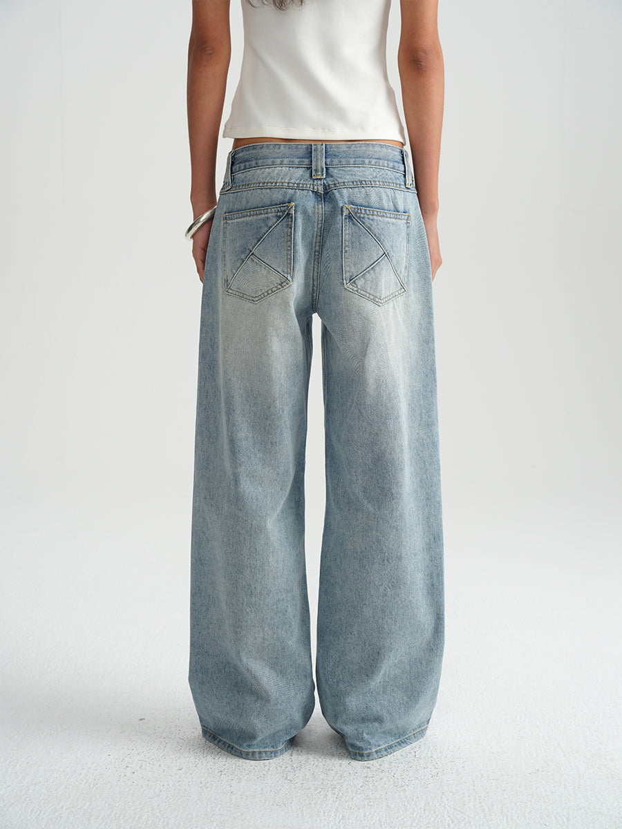 Hughum Washed white light blue straight-leg low-rise jeans