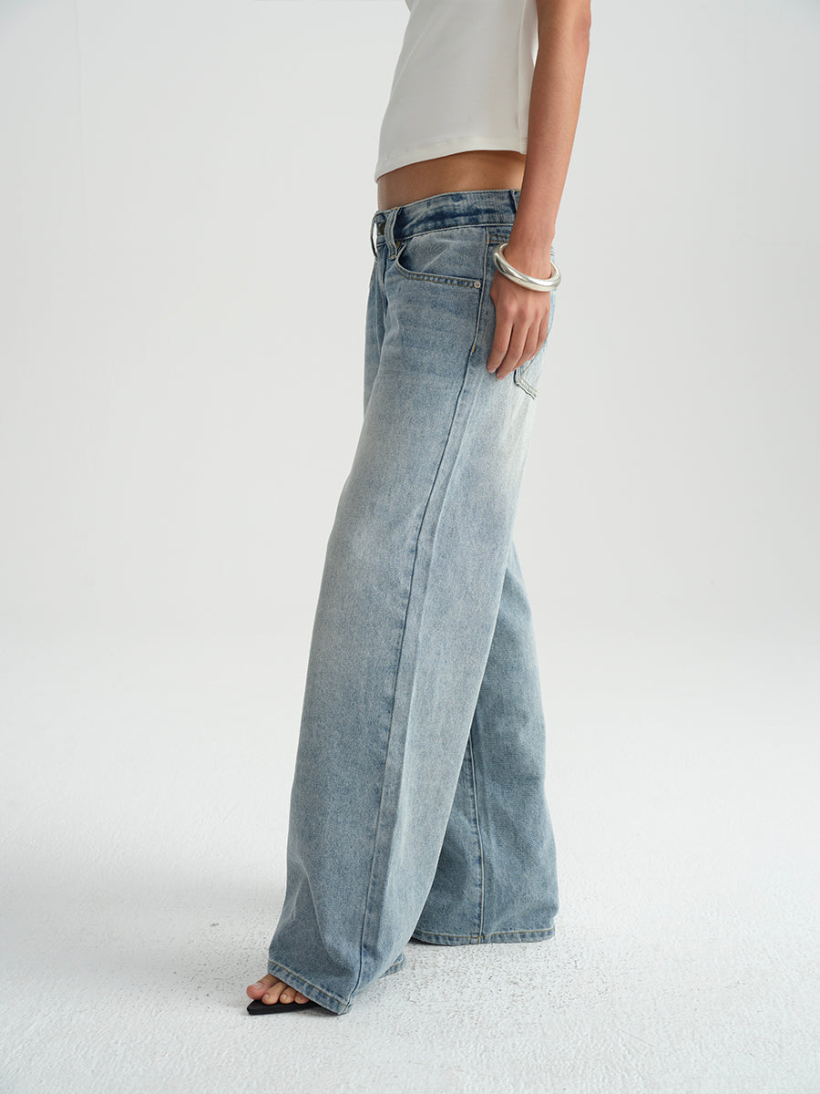 Hughum Washed white light blue straight-leg low-rise jeans