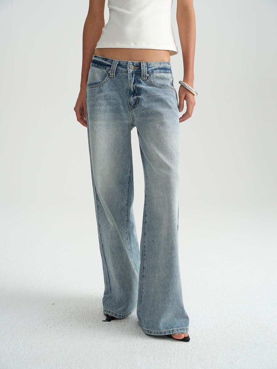 Hughum Washed white light blue straight-leg low-rise jeans