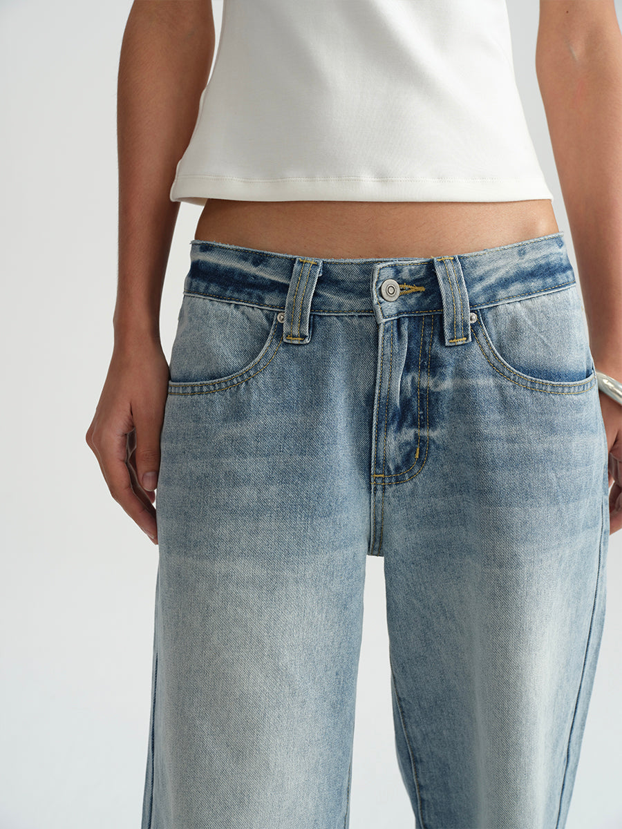 Hughum Washed white light blue straight-leg low-rise jeans