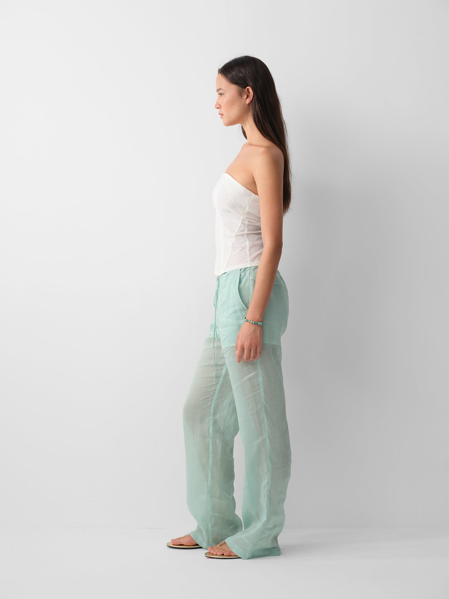 Hughum 26SS Mint Green Linen Long Pants