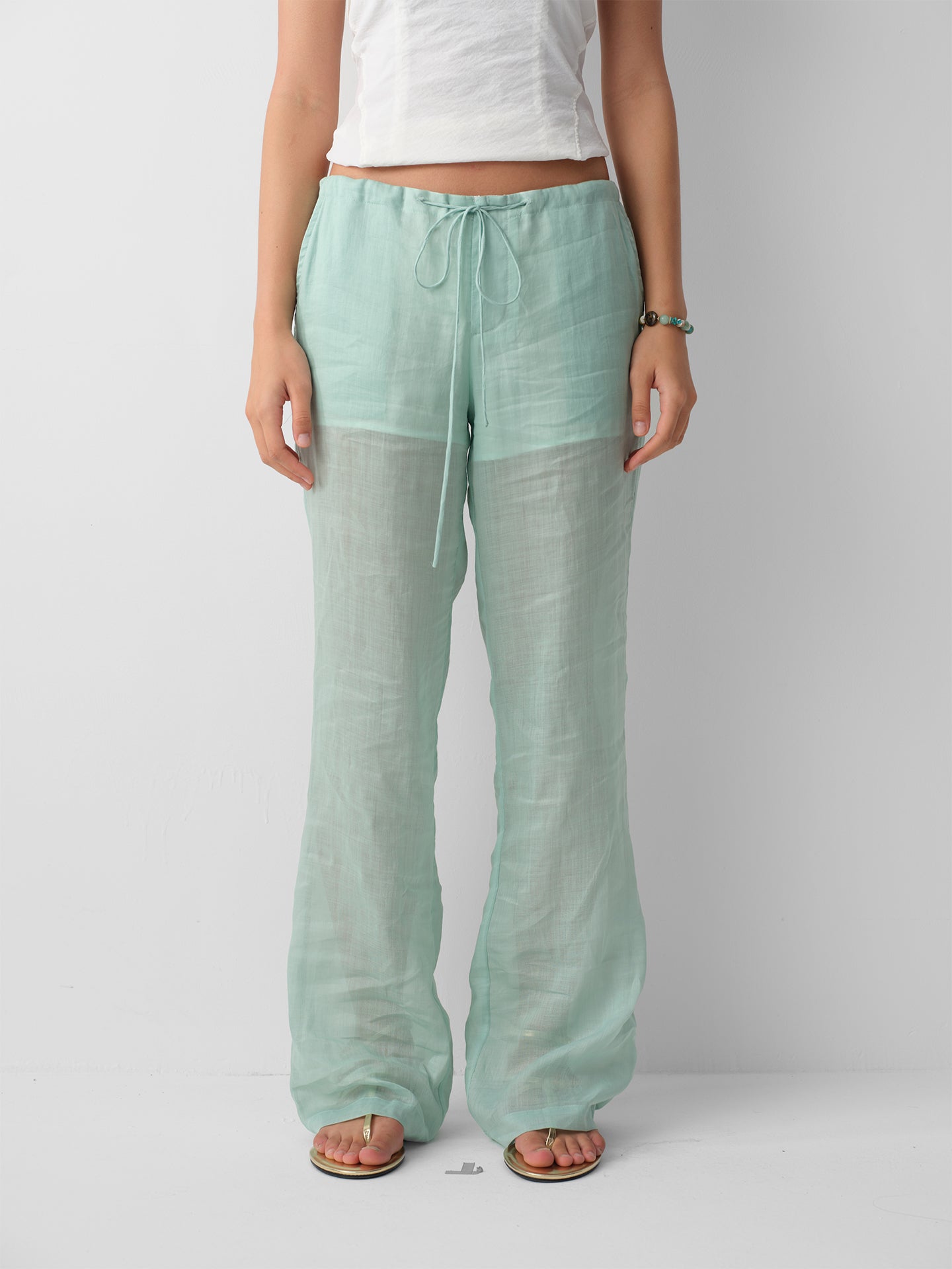 Hughum 26SS Mint Green Linen Long Pants