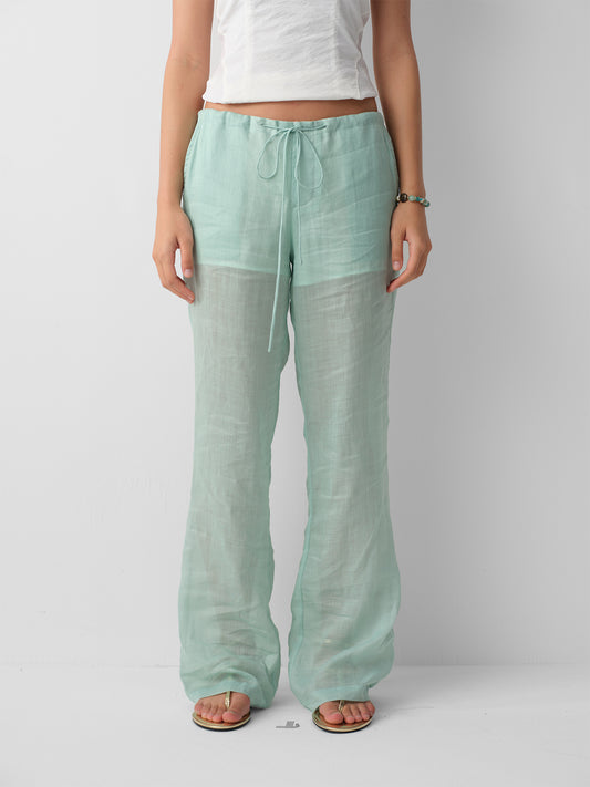 Hughum 26SS Mint Green Linen Long Pants
