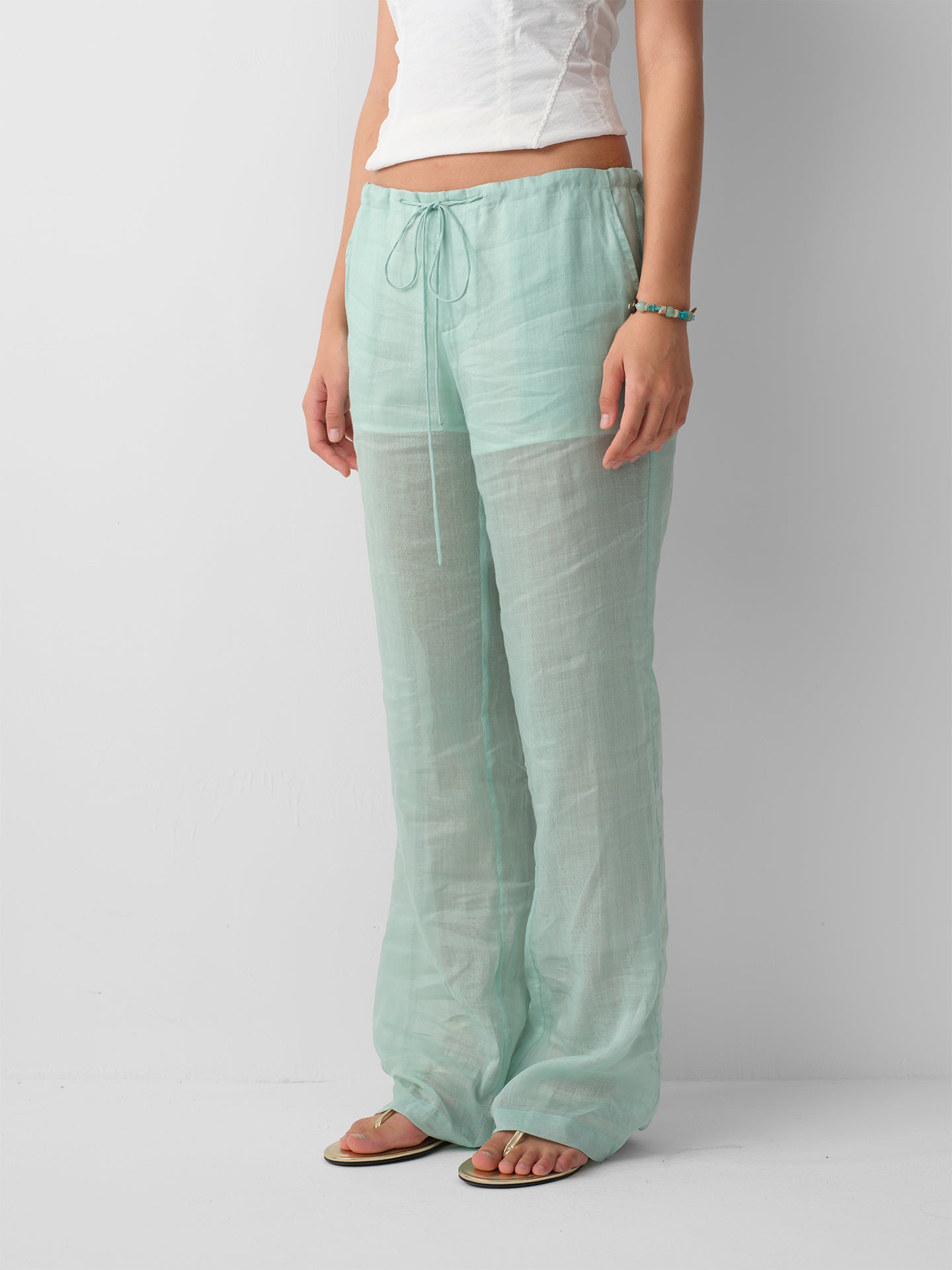 Hughum 26SS Mint Green Linen Long Pants