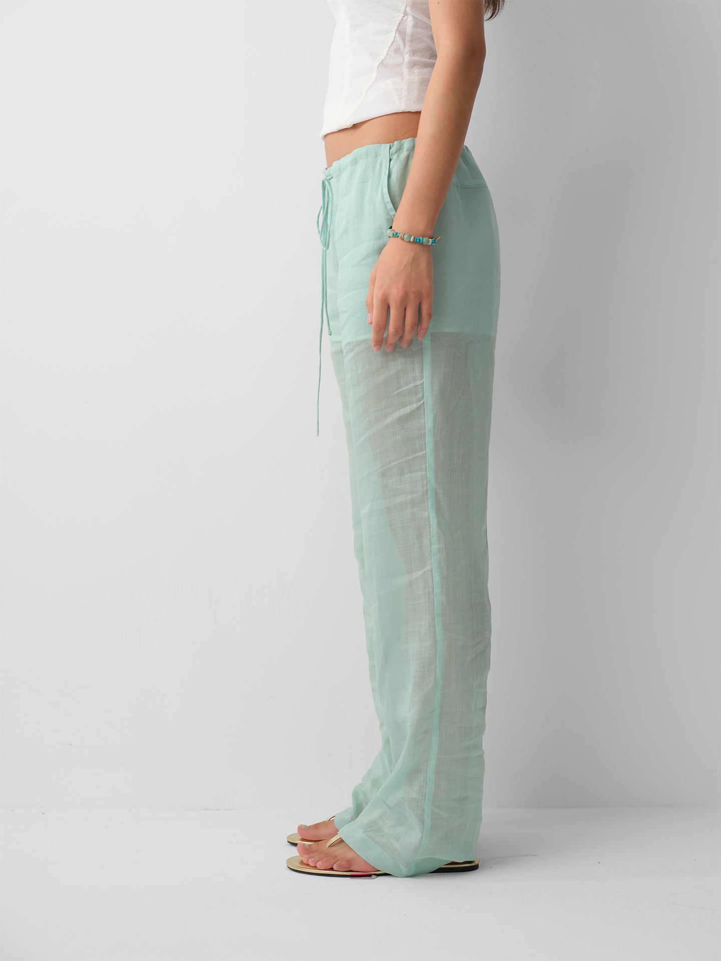 Hughum 26SS Mint Green Linen Long Pants