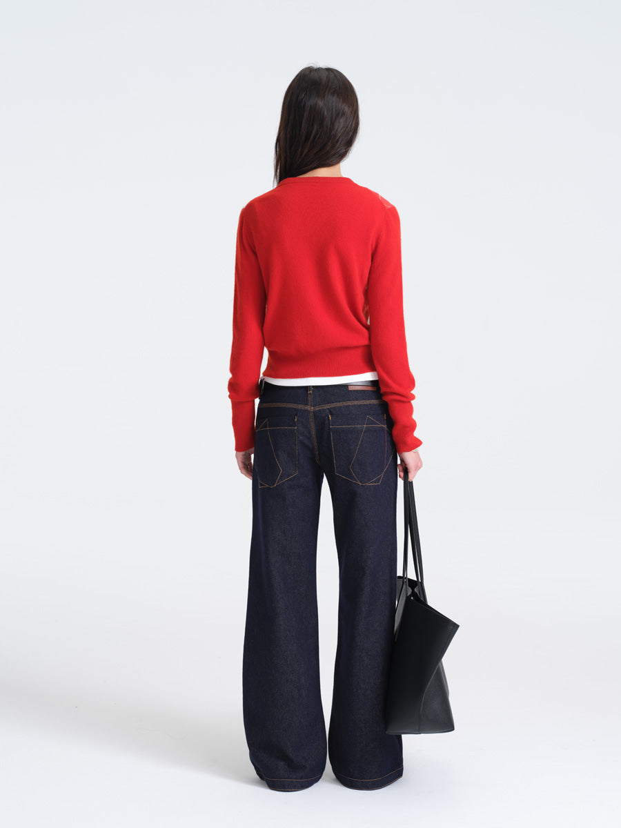 Hughum Red Wool Sweater with Diamond Pattern