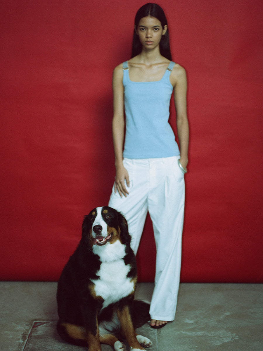 Hughum Elastic panelled square-neck vest