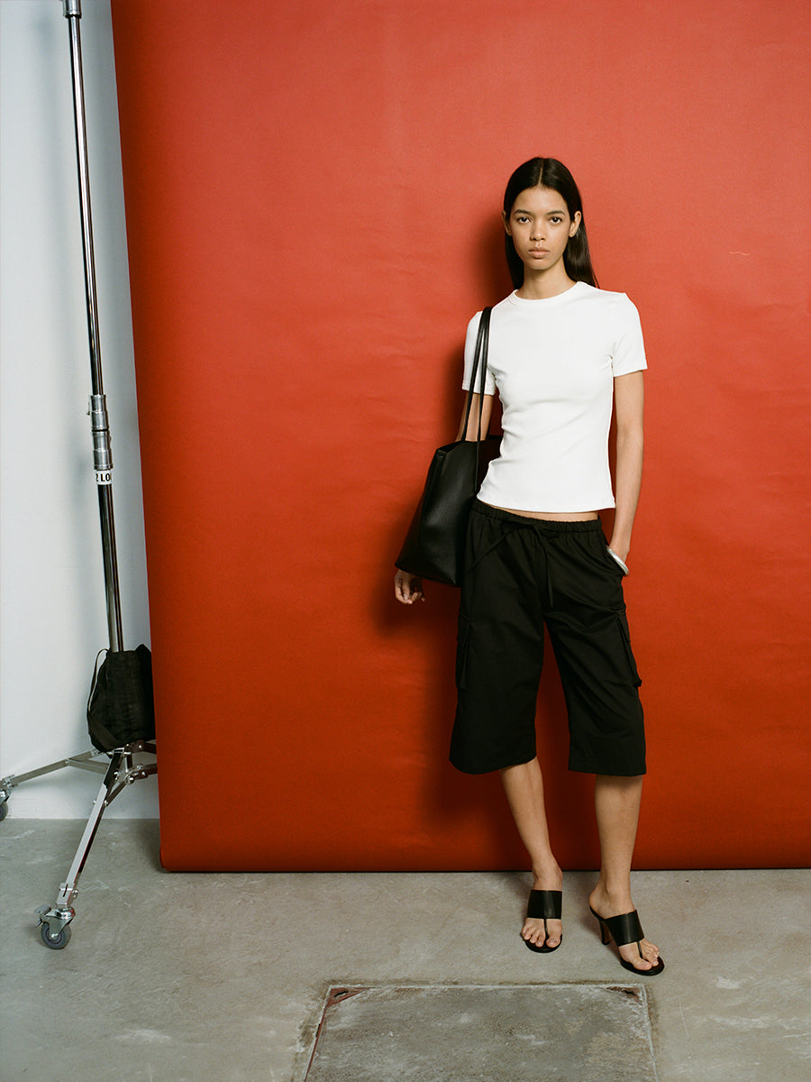 Hughum Shoulder-cinched, round-neck, slim-fit, cotton-like short-sleeved T-shirt