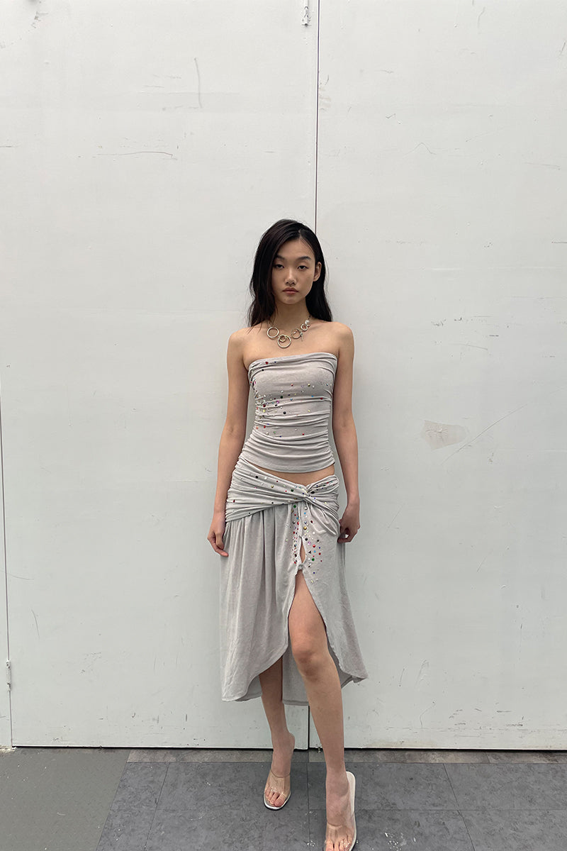 Dotyears24ss Grey diamond knitted bandeau strap comfort set