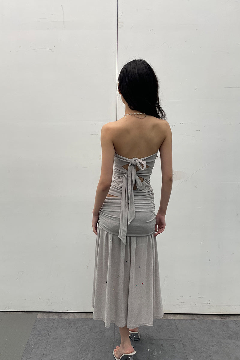 Dotyears24ss Grey diamond knitted bandeau strap comfort set