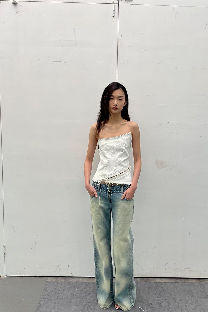 Dotyears24ss White brush color heavy wash irregular bandeau top