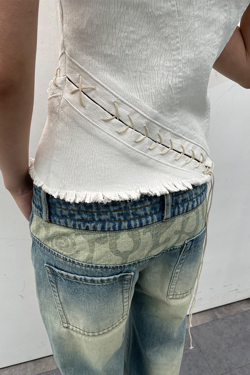 Dotyears24ss White brush color heavy wash irregular bandeau top