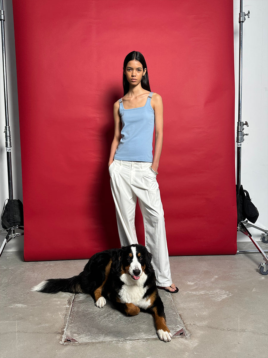 Hughum Elastic panelled square-neck vest