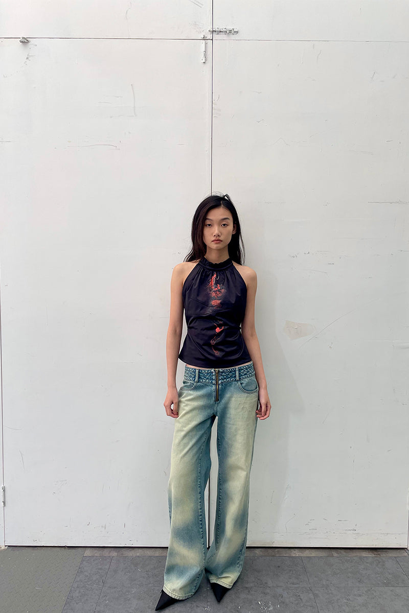 Dotyears24ss Year of the Dragon print halterneck satin camisole