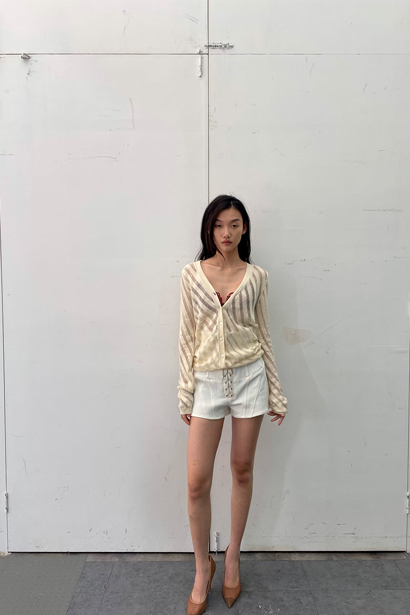 Dotyears24ss Cut-out thin silver thread knitted long-sleeved cardigan