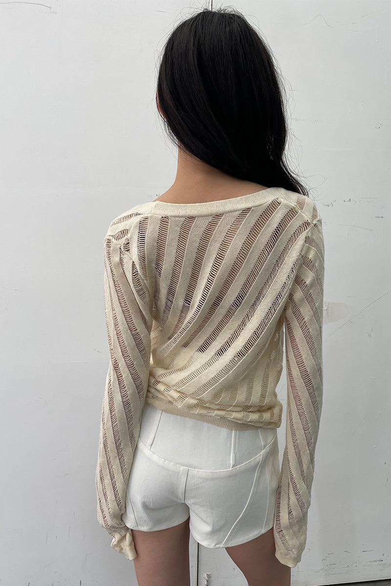 Dotyears24ss Cut-out thin silver thread knitted long-sleeved cardigan