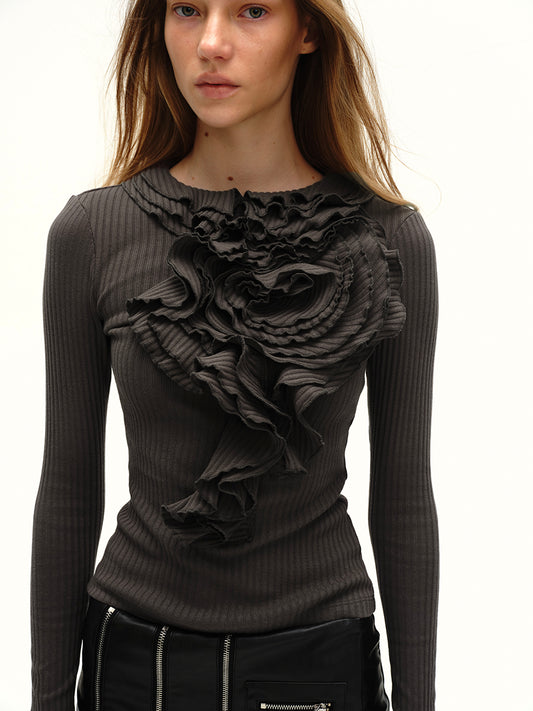 Dotyears24AW Commuter Collection Niche original design two-tone floral knitted top