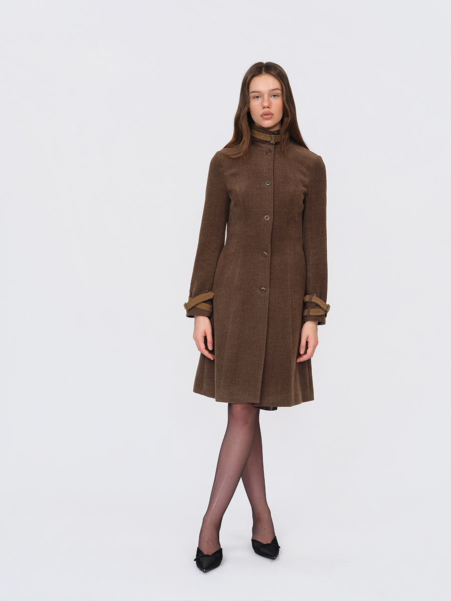 Dotyears Long Wool Blend Coat with Detachable Collar