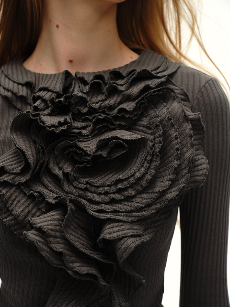 Dotyears24AW Commuter Collection Niche original design two-tone floral knitted top