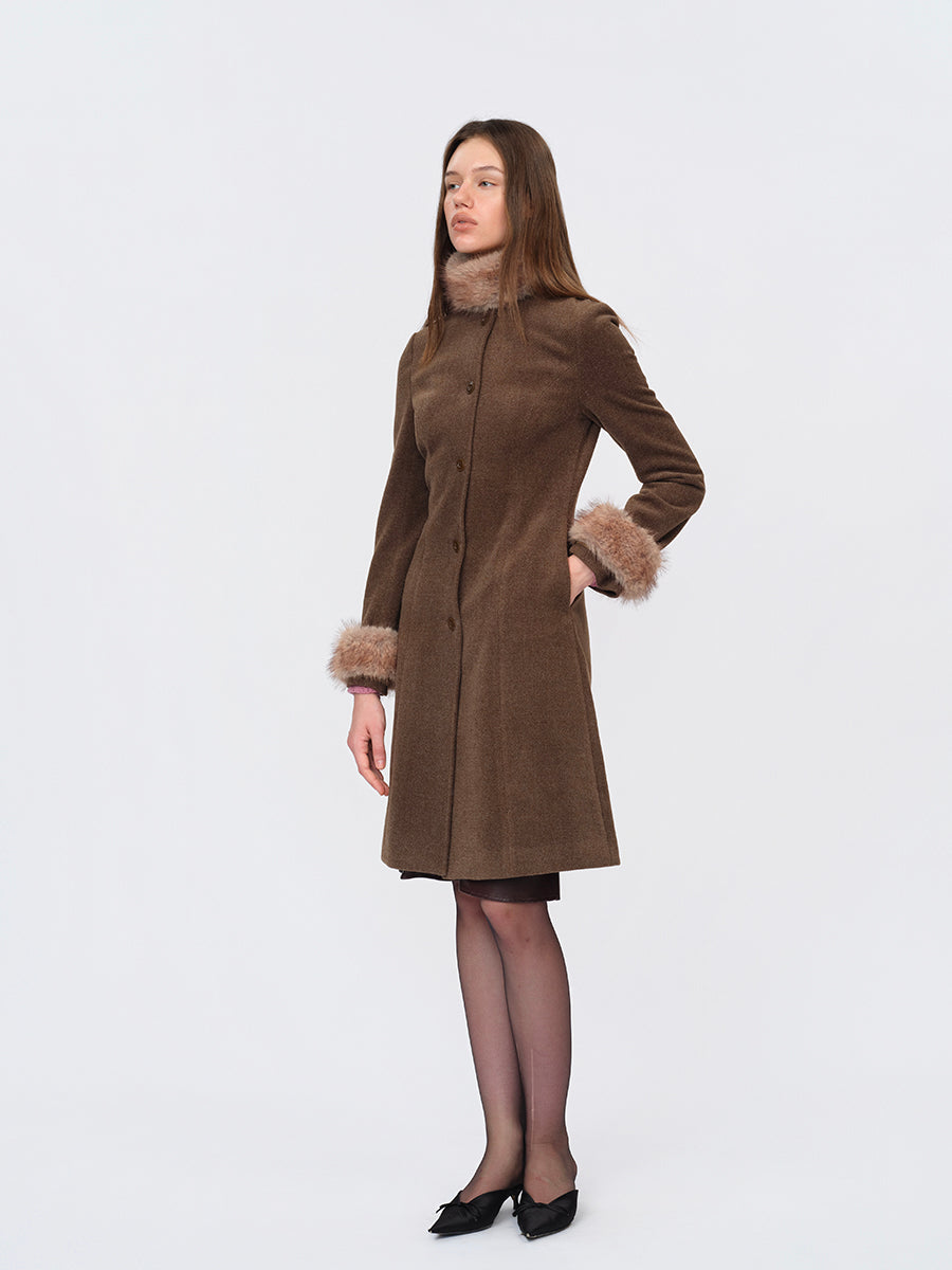 Dotyears Long Wool Blend Coat with Detachable Collar