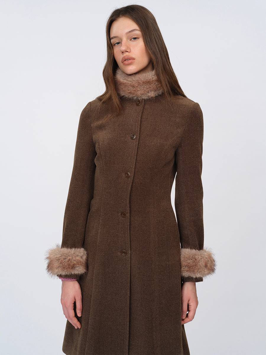 Dotyears Long Wool Blend Coat with Detachable Collar