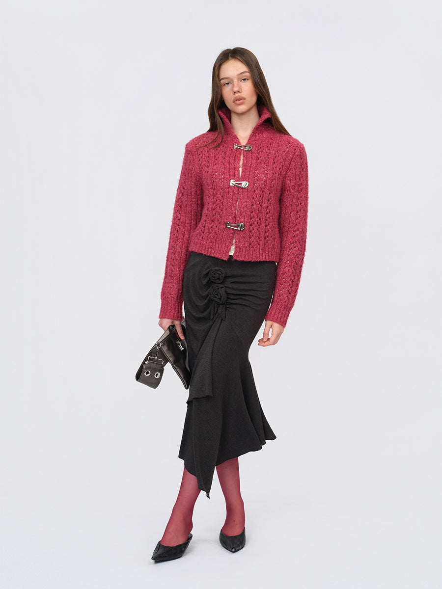 Dotyears Gray Knit Pleated Maxi Dress with Hand-Embellished Details