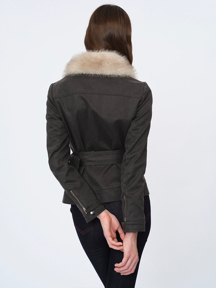 Dotyears Gray Crop Coat with Faux Fur Collar