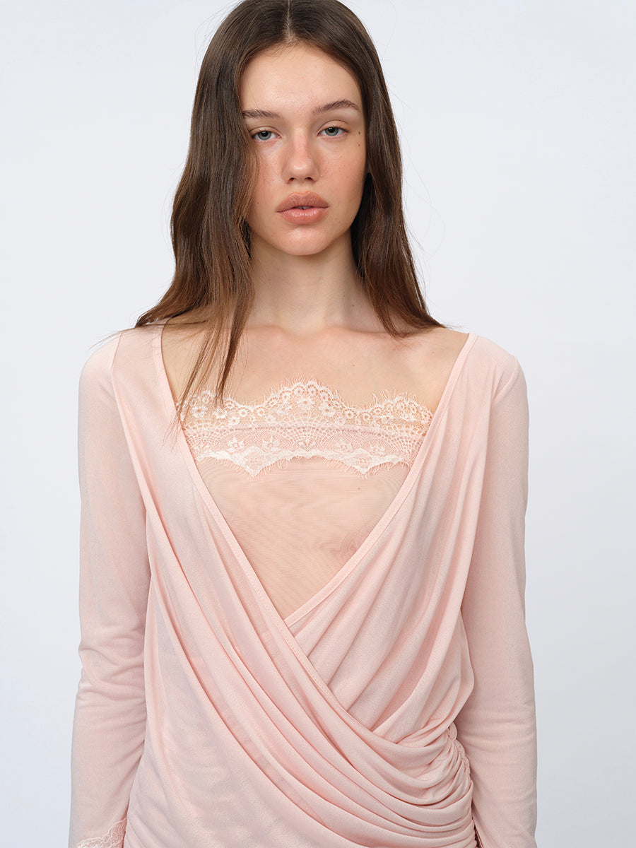 Dotyears Two-in-One Pleated Top in Acetate with Contrast Panels