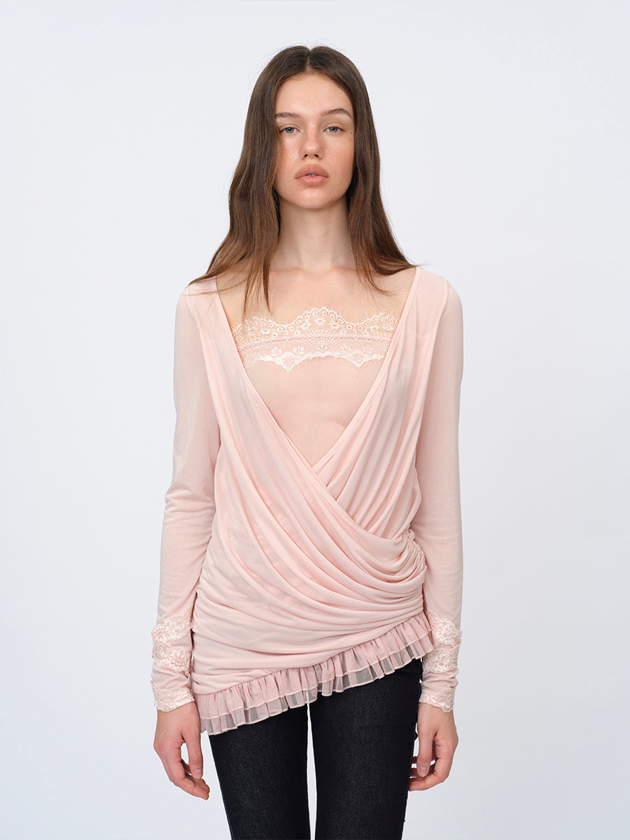 Dotyears Two-in-One Pleated Top in Acetate with Contrast Panels