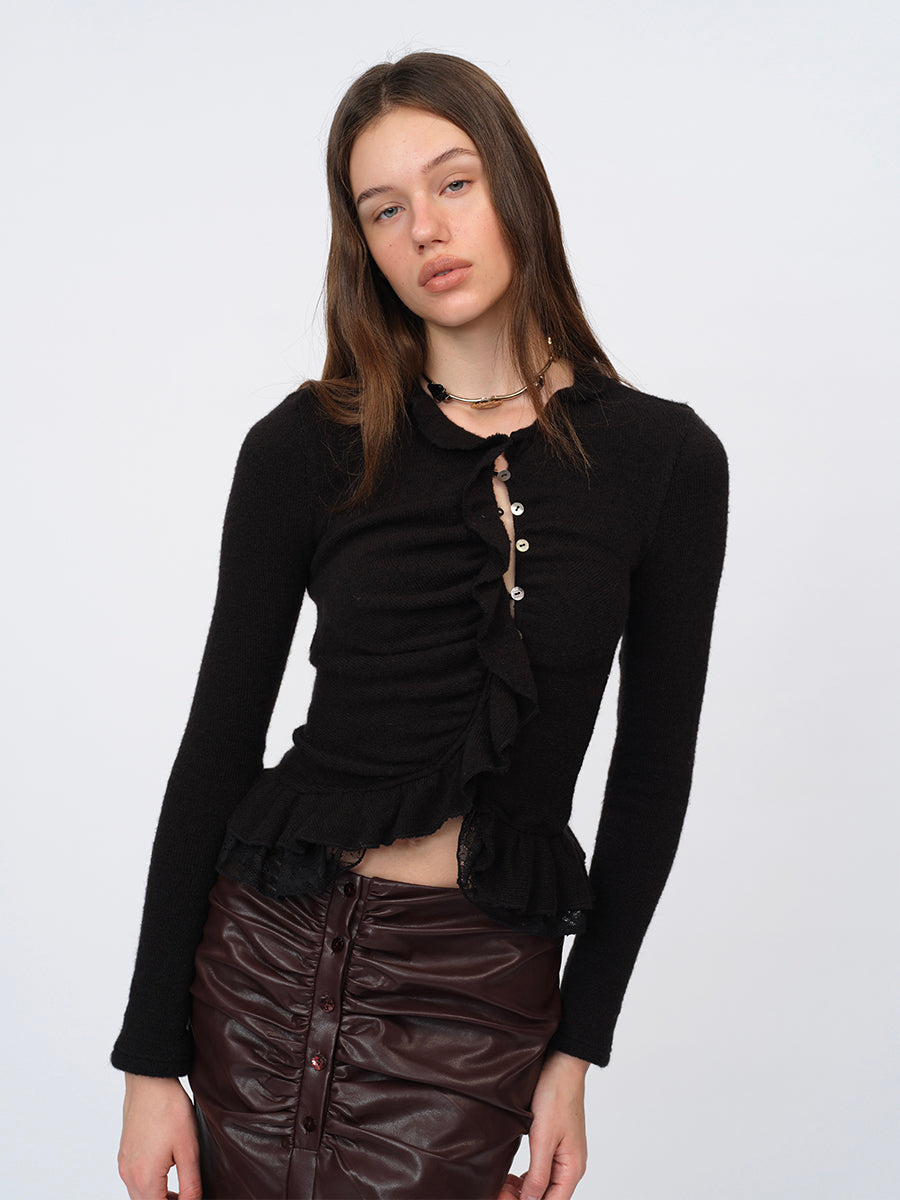 Dotyears Knit and Lace Panelled Shirt