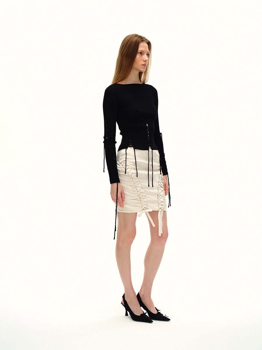 Dotyears24AW The niche original design two-color black coffee wears a lace-up sweater on the front and back