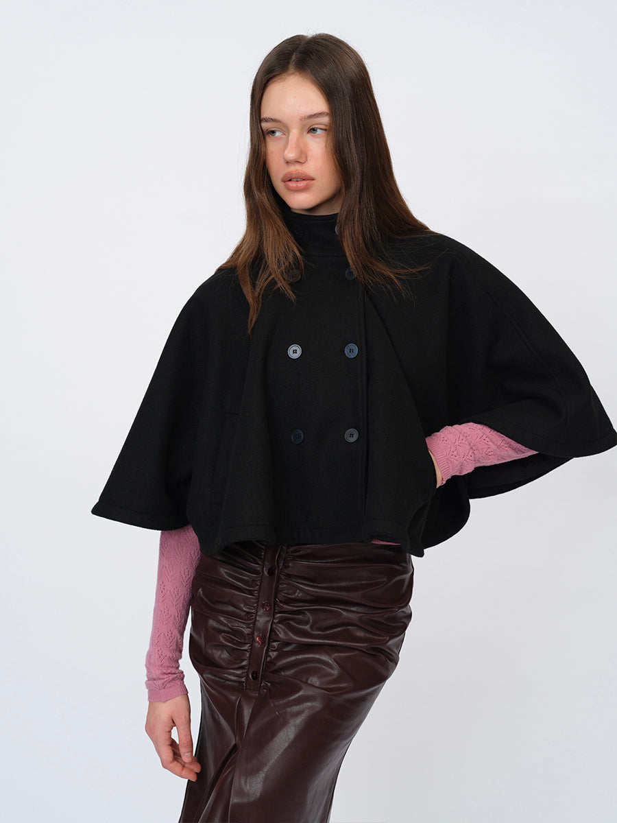 Dotyears Short Black Wool Blend Cape