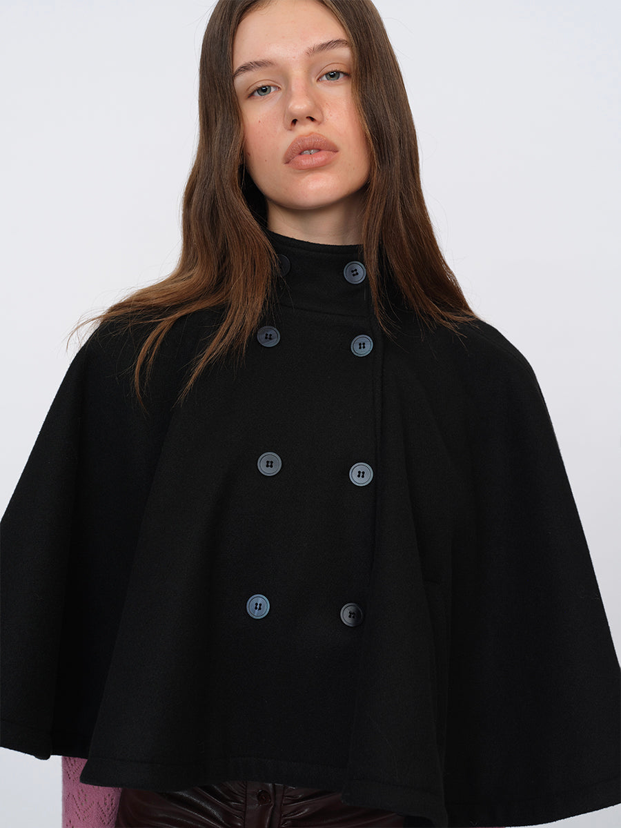 Dotyears Short Black Wool Blend Cape