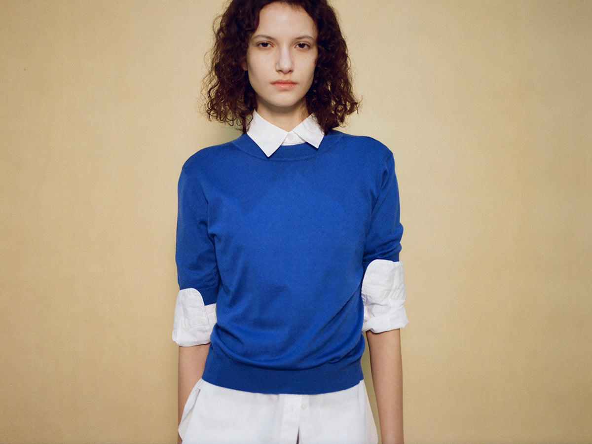 Hughum Blue grey crewneck knit short sleeves